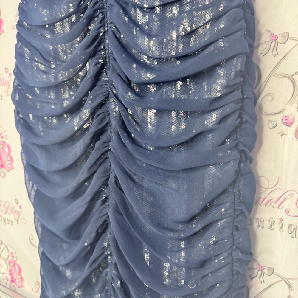 Tadashi shoji dress silk tiered Elegant Blue Sequin Dress sparkly blue - Picture 13 of 15
